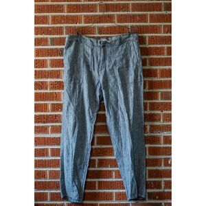 Madda Fella Blue 100% Linen Drawstring Pants Womens L Chambray Relaxed Trousers